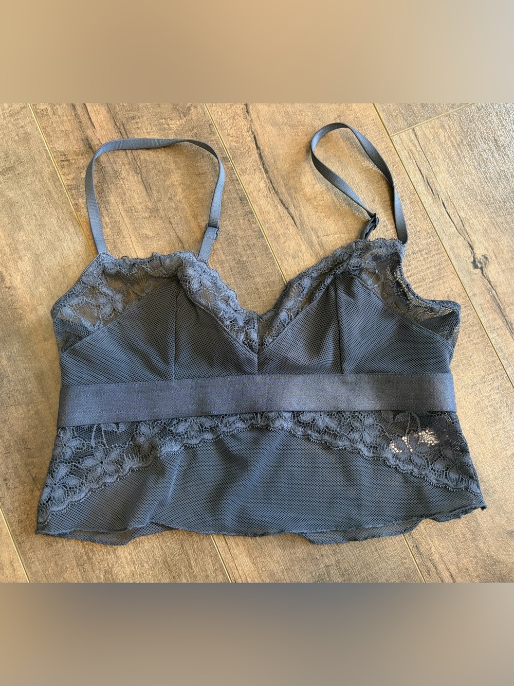 Lace Trim Mesh Bralette Camisole - Dark Grey